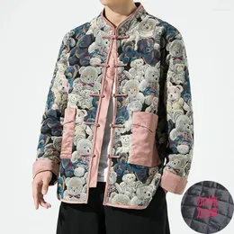 Etnisk kläder Kinesisk stil Mäns bomullsbjörn Jacquard Jackets Traditionella Hanfu vadderad jacka Vintage -knapp Patchwork