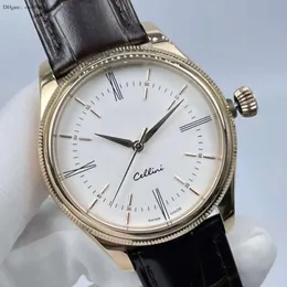 شاهد New Cellini Luxury Mens M Men S Automatic Movement MM Gold SS Fine Steel Case Cowhleather Strap En Ovement Cae