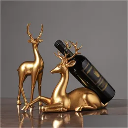 Decorative Objects Figurines Luxury Golden Elk Figurine Creative Resin Animal Statue Crafts Decor Living Room Bookcase Deer Wine R Dhnjt