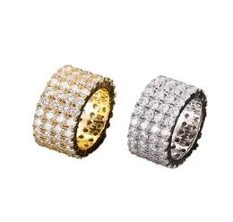 13mm Size 612 4 Rows Tennis Ring Copper Gold Silver Cubic Zircon Iced Out Rings Hip Hop Jewelry4589576