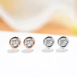 Stud Earrings YUNLI Real 18K Gold Diamond Simple Round Natural Pure AU750 Fine Jewelry Gifts For Women