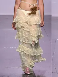 Юбки Rockmore, асимметричная кружевная длинная длинная винтажная юбка 2000-х годов Y2K, эстетичная с низкой талией, комплектная юбка-торт, женская Harajuku Grunge Fairycore