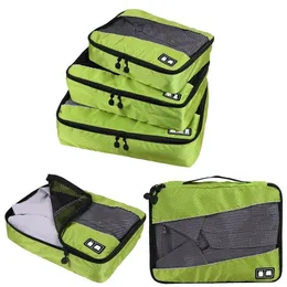 3 pçs conjunto de cubos de embalagem organizador de bagagem de viagem conjunto malha respirável armazenamento roupas saco acessórios à prova dwaterproof água 240105
