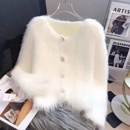 Cappotto maglione cardigan lavorato a maglia in cashmere visone imitazione donna autunno e inverno europeo morbido femminile 240105