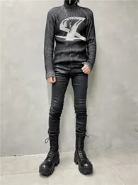 Men's Tracksuits Autumn Winter Retro Coated Batik Stretch Slim Jeans Fashion Designer Wax Pants Trend Skinny Personality Boot