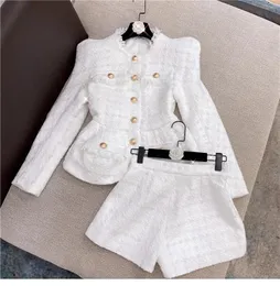 Jacken Mode Persönlichkeit Top Qualität Original Design Damen Jacke Zweiteiliger heller Seiden-Tweed-Mantel SLIM STYLE Fransengarn mit Shorts