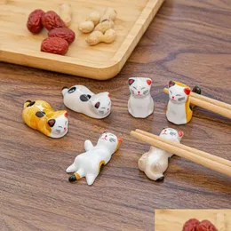 Pauzinhos gato bonito suporte de cerâmica stand design fino chopstick rack descanso descanso estilo japonês utensílios de cozinha ferramentas drop del dhtsl