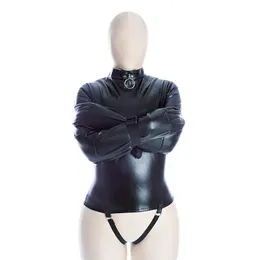 Leder, vollständig abgedeckt, Doppelarm-Reißverschluss-Fessel, Sexspielzeug für Mann/Frau, tragen Band, restriktive Bdsm-Bondage-Sklaven-Beschränkung 240105