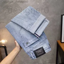 Men's Jeans designer summer jeans for men European mens summer pants youth casual outer single washed medium waist slightly elastic grey jeans 9JXU