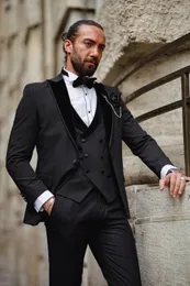 Black Velvet Lapel Groom Tuxedos Best Man Busienss Suits Men Wedding Clothers Dress Pretticize Size K: 929