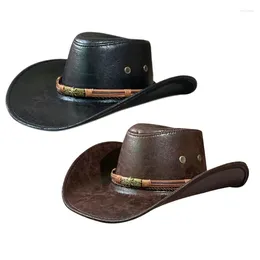 Berets Unisex Wide Brim Cowboy Hat Breathable Gentleman Summer Holiday Decors Mountaineering Vintage Carving Belt
