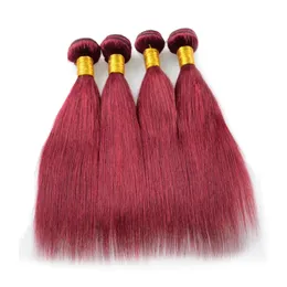 Weaves Mongolian Virgin Hair مستقيم 100 ٪ REMY HUSH HAIR Extension 99J رخيصة البرازيلية 4 أجهزة كمبيوتر حرة شحن Virgin Burgundy Hair Wea