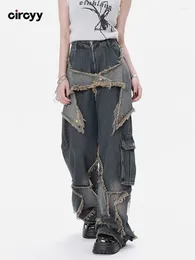 Jeans da donna Pantaloni cargo a vita alta da donna Tasche Pantaloni stile americano Street Spring Pantaloni larghi con nappe a gamba larga Designer Y2k