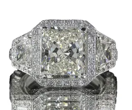 Rozmiar 610 Unikalne pierścionki ślubne luksusowa biżuteria 925 srebrna srebrna księżniczka cięta biała topaz duże cz diamentowe kamienie wieczne WOM1548276