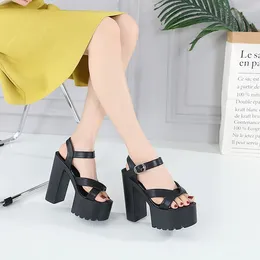 CM Open Sandals Black Women Toe Thick Platform Female Shoes High Heels Sexy Cut outs Comfortable Gothic Punk