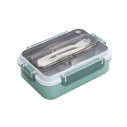 Bento-Boxen HOUSBAY Bento-Lunchbox aus Edelstahl für Kinder und Erwachsene, stapelbare BPA-freie Lebensmittelbehälter mit 3 Fächern und Gabellöffel YQ240105