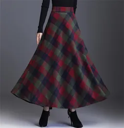 Neophil yün sıcak artı beden 3xl ekose etekler kış kadınlar İngiltere tarzı cepler midi pleated bir çizgi tartan etekler s921611106492148