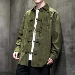 民族服2024タン・スーツ男性春秋のスタイル中国人男性古代のゆるいZhongshan Corduroy Hanfu Coat W22