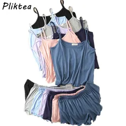 스커트 Pliktea Summer Suit Shits Shorts Pamas 여성 플러스 홈웨어 느슨한 부드러운 모달 레이디 파마 세트 홈 옷 여성식 몽유기