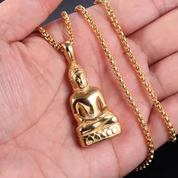 Ожерелья с подвесками из нержавеющей стали 316L, ожерелье Будды Амитабхи для женщин и мужчин, винтажная статуя в стиле панк, свитер, цепочка