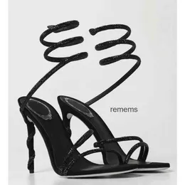 Rene Caovilla Stiletto RC Heel Sandals Evening Shoes Women High Heeled Luxury Designers 발목 랩 어라운드 신발 하이힐 파티 웨딩 신부 발 뒤꿈치