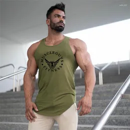 Erkek tank üstleri kaslar marka erkekler spor giyim giyim vücut geliştirme stringer üst fitness singlet kolsuz gömlek katı pamuk kas yeleği