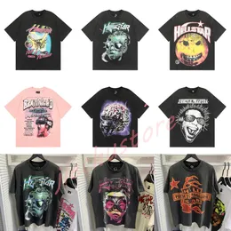 قميص Hellstar مصمم قمصان قصيرة الرجال بالإضافة إلى Tees Hellstar T Shirt مغني الراب غسل رمادي حرفة ثقيلة للجنسين.