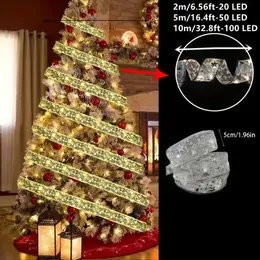 1pc 5m/16.4ft LED 크리스마스 리본 조명, 50 LED 크리스마스 트리 장식, 크리스마스 리본 요정 조명, 배터리 구동 구리 와이어 리본 라이트 조명
