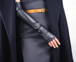 Women039s Thin Long Fingerless Pu Leather Driving Gloves Winter Warm Half Finger Arm Sleeve Nightclub Show Pouch Screen Mitten 7043224