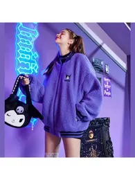 Harajuku Purple Purple Servidered Lamb Lamb Juctets Velvet Baseball Coat Cartoon Guitt Jacket Women Ins Style Winter Loose Coat 240104