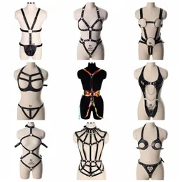 Cintos Bdsm Ajustável Handmade PU Bandage Sexy Body Harness Mulheres Cinta De Couro Gótico Garter Belt Erótico Lingerie2040