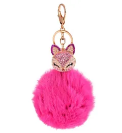 クリスタルフォックスポンポムキーリングllavero pompom Rabbit fur BallキーチェーンバッグChaveiro Femme Porte Women Y Keychain44656088413144