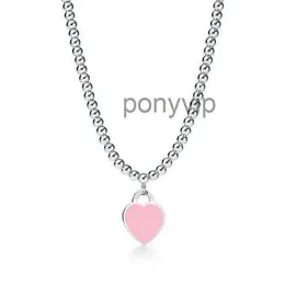 Beliebte Anhänger Halsketten Design 925 Sterling Silber Perlen für Frauen Schmuck mit rosa, blau, rot, schwarz Farbe Emaille Herz Halskette Großhandel Tiffan DRU5