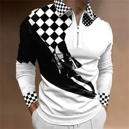 Polo da uomo Golf Plaid Stampe Stampa 3D Street Manica lunga Cerniera Abbigliamento Abbigliamento Sportivo Moda Streetwear Designer 240105