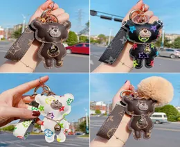 6Style Bear Creativity Presbyopia Print Car Keychain Bag Pendant Charm smycken Keyring Holder For Men Gift Fashion Pu Leather Anim5806499