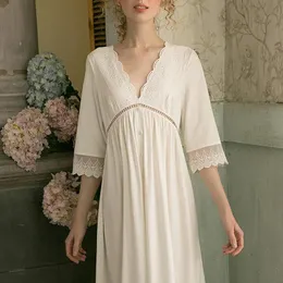 Рубашки Женская белая лолита платье кружевная принцесса сунбайня Vintage Deep V Neck хлопковые ночные рубашки. Victorian Nightress Lounge