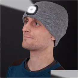 Beanie / Skull Caps Inverno Aquecedor Pesca Running Beanie Hat Unisex Homens Led Luz para Cam Escalada Atividade Ao Ar Livre Drop Deliv Dhgxw