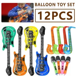 Svängar 12 PCS Children's PVC Uppblåsbar gitarrballong Musikinstrument Toy Microphone Guitar Saxophone Radio Lute Party Props Gift 220