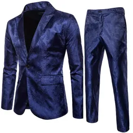 Yüksek kaliteli erkekler klasik jakard takım elbise seti 2pieces blazerpants lüks moda iş ince sosyal top kuyruk boyası S-3XL 240104