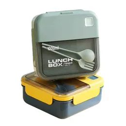 Bento Boxes 1L/1.1L Lunch Box Plastic Bento Box Lunchbox For Office School Portable Breakfast Picnic Container Meal Prep Flatware Dinnerware YQ240105