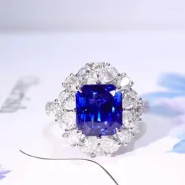 Pierścienie klastra SFL2024 SAPPHIRE Ring Real Pure 18K Sri Lanka Royal Blue Capstones 4.02ct Diamonds Stone