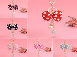 Dot Bow Key Chain Pearl Porte Clef for Women Bag Beal Holder Association Hanging 6 Colors9096443