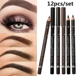 12pcs Waterproof Eye Brow Pencil Black Brown Eyebrow Pen Long Lasting Makeup Drop 240104