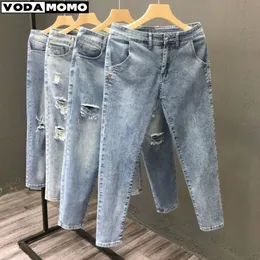 Męskie spodnie zamek dżinsy stretch dżinsy swobodne smukłe spodnie samce ołówek dżins chudy dla mężczyzn pantalon homme y2k 240104