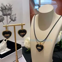 designer choker necklace bb Black and white double-sided glazed solid heart woven rope with iron buckle earrings necklace set trendy autumn and winter