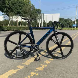 Bikes GRAY Track Bike Fixie Bicycle Aluminum Alloy Frame Carbon Front Fork 700C Magnesium Wheel Single Speed Fixed Gear CyclingL240105