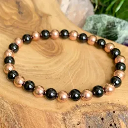 Bangle MG1253 Genuine Natural Copper Beads Bracelet 6 mm AAA Grade Black Tourmaline Stimulates Energy Bracelet Emotional Balance