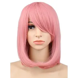 Wigs QQXCAIW Women Girls Short Bob Straight Cosplay Wig Costume Party Pink 40 Cm Synthetic Hair Wigs