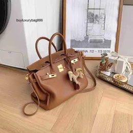 Genuine Leather Handbag Bk Miss Sign Golden Brown Soft Glutinous Cowhide Bag with Large Capacity Handbag Temperament