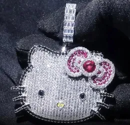 Collane Collana con pendente a forma di gatto ghiacciato in oro 14 carati, con micro pavé di zirconi cubici, diamanti simulati, catena cubana di gatti ghiacciati